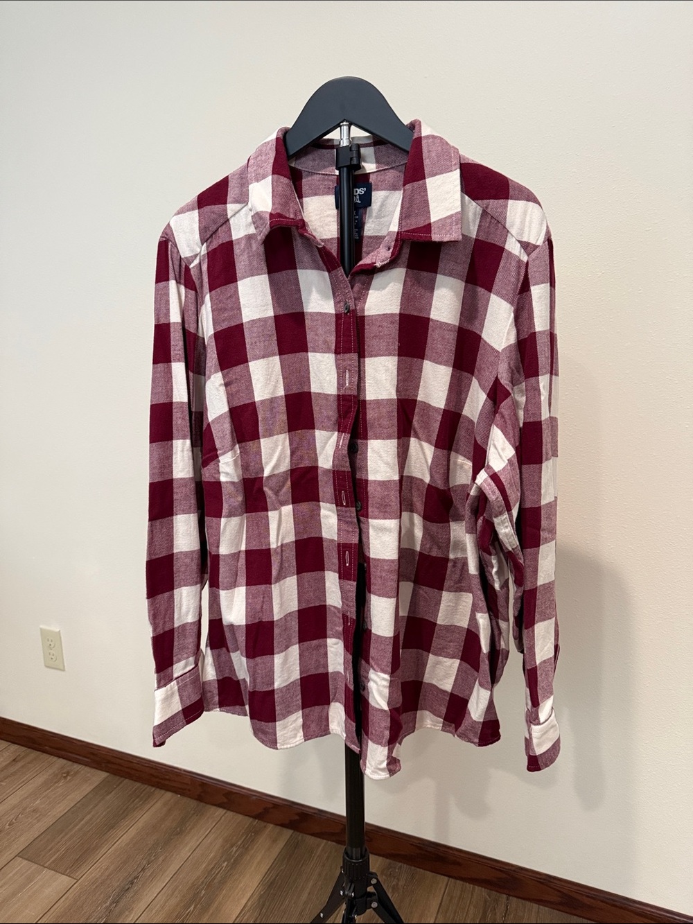 Lands' End Burgundy & White Buffalo Check Button-Up